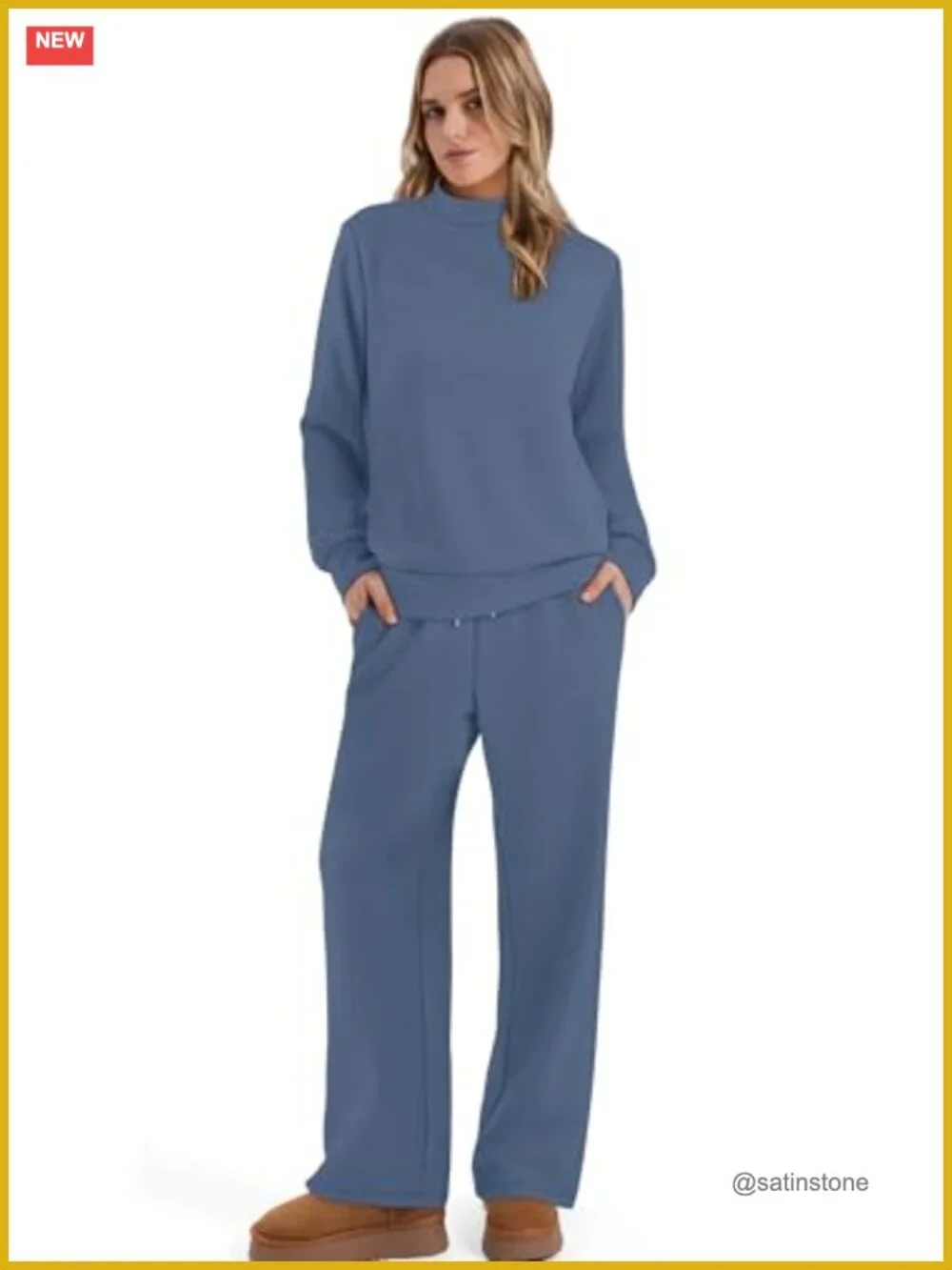 Two Piece Matching Lounge Set Mock Neck Long Sleeve Travel Outfits